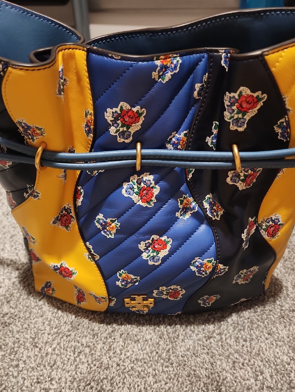 TORY BURCH Floral Patchwork Quilted Bucket Bag